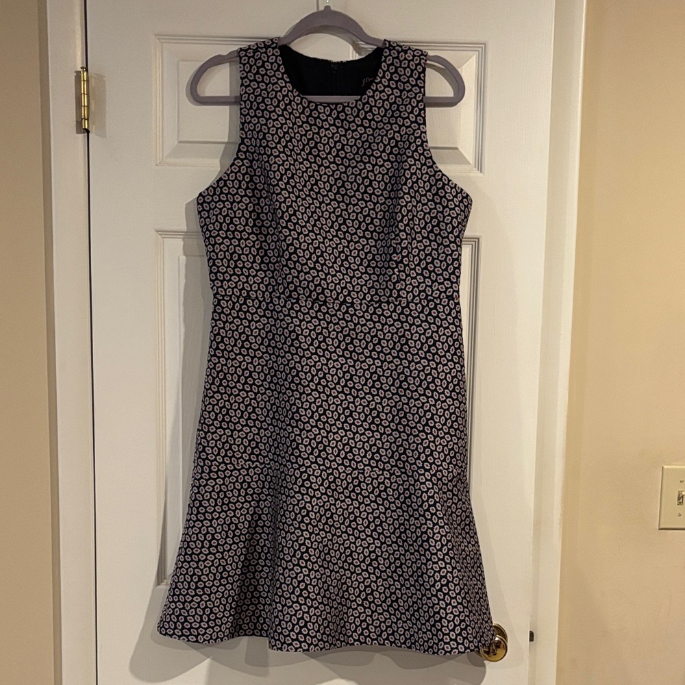 J. Crew Fit & Flare‎ Piper Foulard A-Line Navy Dress size 12